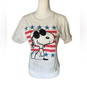 Peanuts Snoopy Joe Cool Stars & Stripes Patriotic Marbled Crop Top, Size Small